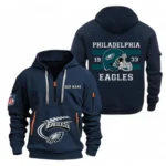 Street-Style Hoodie Half Zipper, Modern Sports Logo NFL780 - Navy
