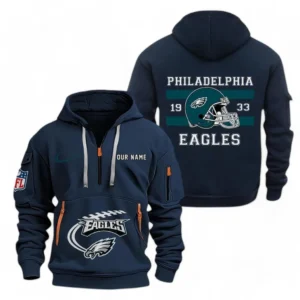 Street-Style Hoodie Half Zipper, Modern Sports Logo NFL780 - Navy