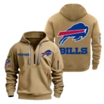 Athletic Half-Zip Hoodie, Team-Style Logo Print Hoodie Gift For Football Fans NFL910 - Khaki