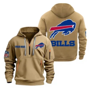 Athletic Half-Zip Hoodie, Team-Style Logo Print Hoodie Gift For Football Fans NFL910 - Khaki
