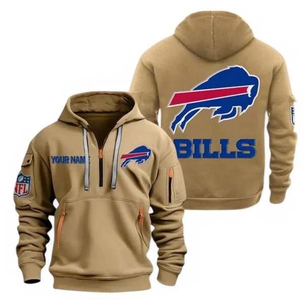 Athletic Half-Zip Hoodie, Team-Style Logo Print Hoodie Gift For Football Fans NFL910 - Khaki