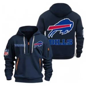 Casual Sports Hoodie Half Zipper, Modern Logo Detail Printing NFL910 - Navy