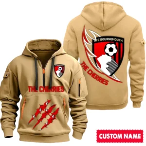 Casual Sports Hoodie Half Zipper, Modern Logo Detail Printing SPO012 - Khaki