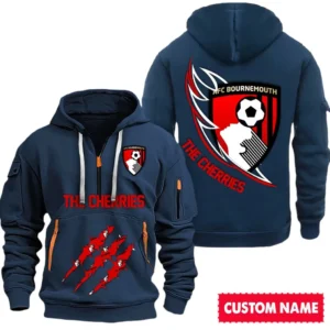 Athletic Half-Zip Hoodie, Team-Style Logo Print Hoodie Gift For Football Fans SPO012 - Navy