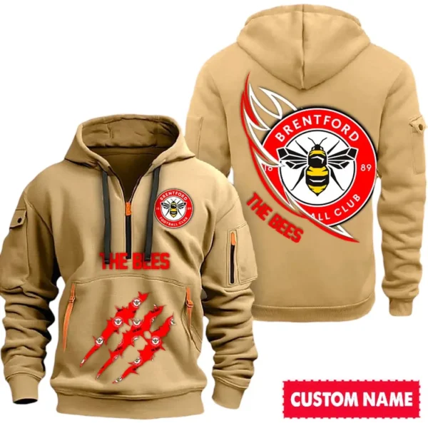 Outdoor Half-Zip Hoodie, Team Spirit Logo Design SPO012 - Khaki