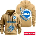 Fan Gift Hoodie Half Zipper, Sports-Inspired Logo Design SPO012 - Khaki