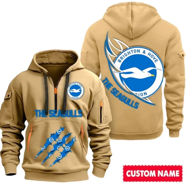 Fan Gift Hoodie Half Zipper, Sports-Inspired Logo Design SPO012 - Khaki