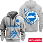 Athletic Half-Zip Hoodie, Team-Style Logo Print Hoodie Gift For Football Fans SPO012 - Gray