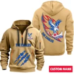 Street-Style Hoodie Half Zipper, Modern Sports Logo SPO012 - Khaki