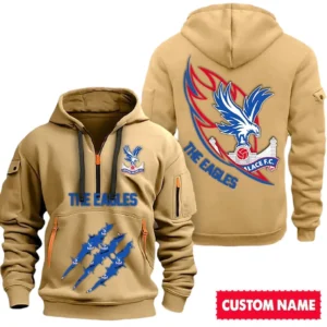 Street-Style Hoodie Half Zipper, Modern Sports Logo SPO012 - Khaki