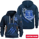 Athletic Half-Zip Hoodie, Team-Style Logo Print Hoodie Gift For Football Fans SPO012 - Navy
