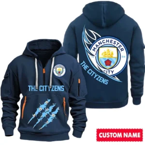 Athletic Half-Zip Hoodie, Team-Style Logo Print Hoodie Gift For Football Fans SPO012 - Navy