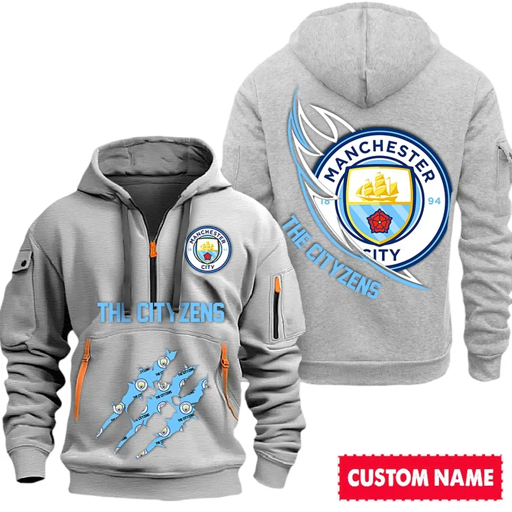 Urban Streetwear Hoodie, Half-Zip with Exclusive Logo SPO012 - Gray