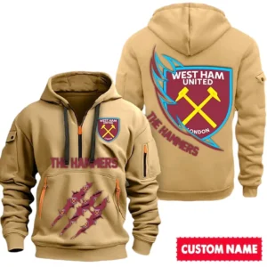 Everyday Hoodie Half Zipper, Athletic-Inspired Logo SPO012 - Khaki