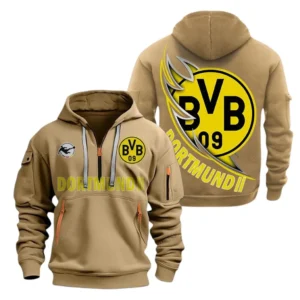 Lightweight Sports Hoodie Half Zipper, Unique Logo Print SPO038 - Khaki