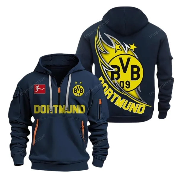 Street-Style Hoodie Half Zipper, Modern Sports Logo SPO038 - Navy