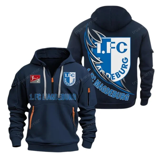 Casual Sports Hoodie Half Zipper, Modern Logo Detail Printing SPO038 - Navy