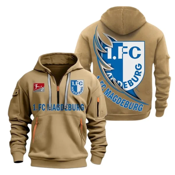 Performance Hoodie Half Zipper, Fan Edition Logo SPO038 - Khaki