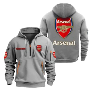 Casual Sports Hoodie Half Zipper, Modern Logo Detail Printing SPO041 - Gray