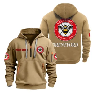 Casual Sports Hoodie Half Zipper, Modern Logo Detail Printing SPO041 - Khaki