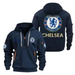 Lightweight Sports Hoodie Half Zipper, Unique Logo Print SPO041 - Navy