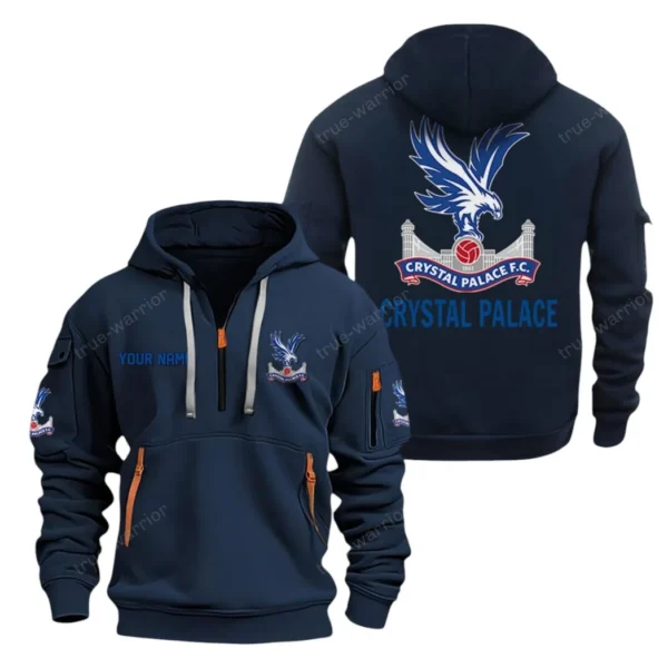 Athletic Half-Zip Hoodie, Team-Style Logo Print Hoodie Gift For Football Fans SPO041 - Navy