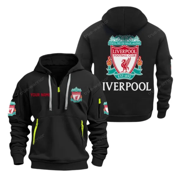 Athletic Half-Zip Hoodie, Team-Style Logo Print Hoodie Gift For Football Fans SPO041 - Black