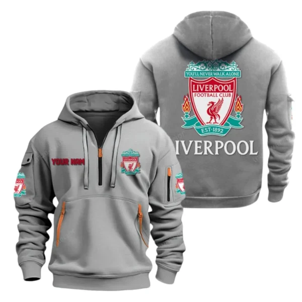 Casual Sports Hoodie Half Zipper, Modern Logo Detail Printing SPO041 - Gray