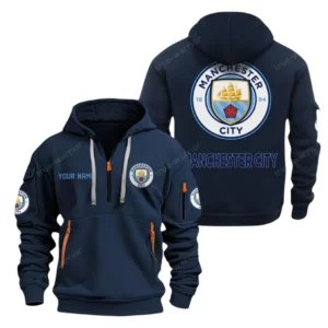 Athletic Half-Zip Hoodie, Team-Style Logo Print Hoodie Gift For Football Fans SPO041 - Navy
