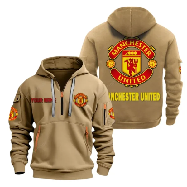 Casual Sports Hoodie Half Zipper, Modern Logo Detail Printing SPO041 - Khaki