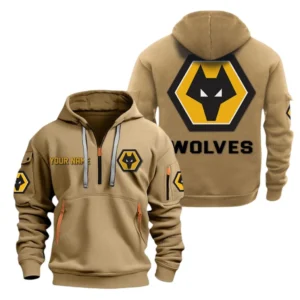 Casual Sports Hoodie Half Zipper, Modern Logo Detail Printing SPO041 - Khaki