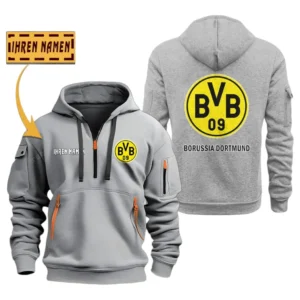 Athletic Half-Zip Hoodie, Team-Style Logo Print Hoodie Gift For Football Fans SPO048 - Gray