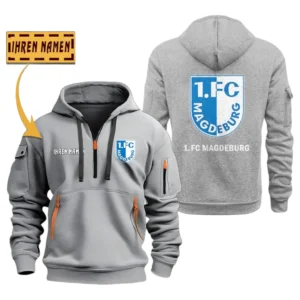 Athletic Half-Zip Hoodie, Team-Style Logo Print Hoodie Gift For Football Fans SPO048 - Gray
