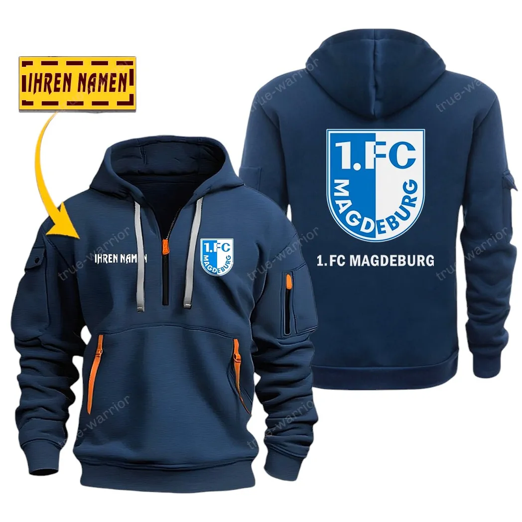 Fan Gift Hoodie Half Zipper, Sports-Inspired Logo Design SPO048 - Navy