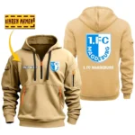 Casual Sports Hoodie Half Zipper, Modern Logo Detail Printing SPO048 - Khaki