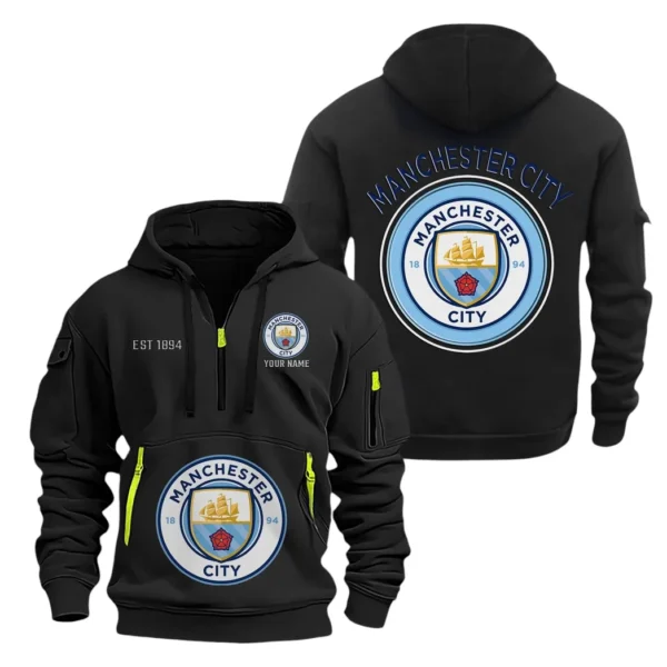 Everyday Hoodie Half Zipper, Athletic-Inspired Logo SPO061 - Black