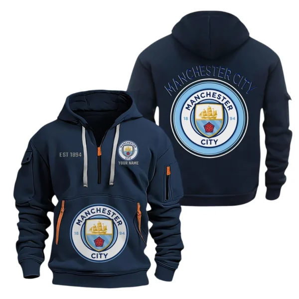 Lightweight Sports Hoodie Half Zipper, Unique Logo Print SPO061 - Navy