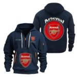 Athletic Half-Zip Hoodie, Team-Style Logo Print Hoodie Gift For Football Fans SPO061 - Navy