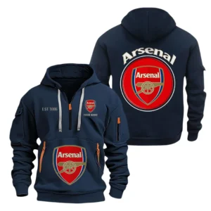 Athletic Half-Zip Hoodie, Team-Style Logo Print Hoodie Gift For Football Fans SPO061 - Navy