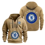 Casual Sports Hoodie Half Zipper, Modern Logo Detail Printing SPO061 - Khaki