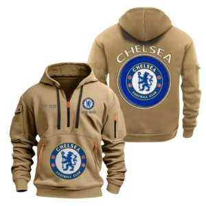 Casual Sports Hoodie Half Zipper, Modern Logo Detail Printing SPO061 - Khaki