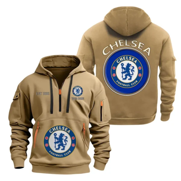 Casual Sports Hoodie Half Zipper, Modern Logo Detail Printing SPO061 - Khaki