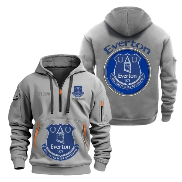 Street-Style Hoodie Half Zipper, Modern Sports Logo SPO061 - Gray