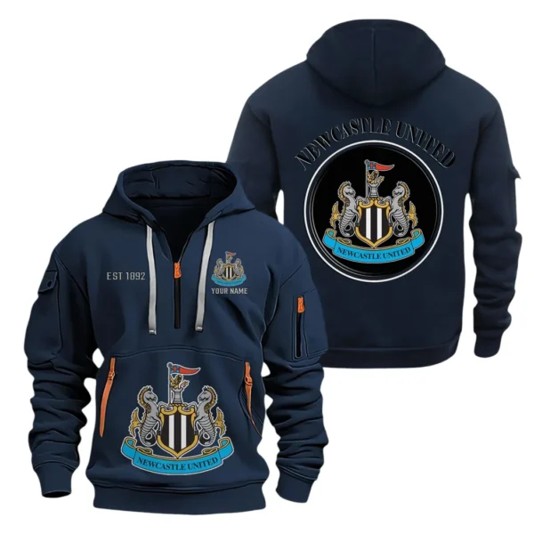 Athletic Half-Zip Hoodie, Team-Style Logo Print Hoodie Gift For Football Fans SPO061 - Navy