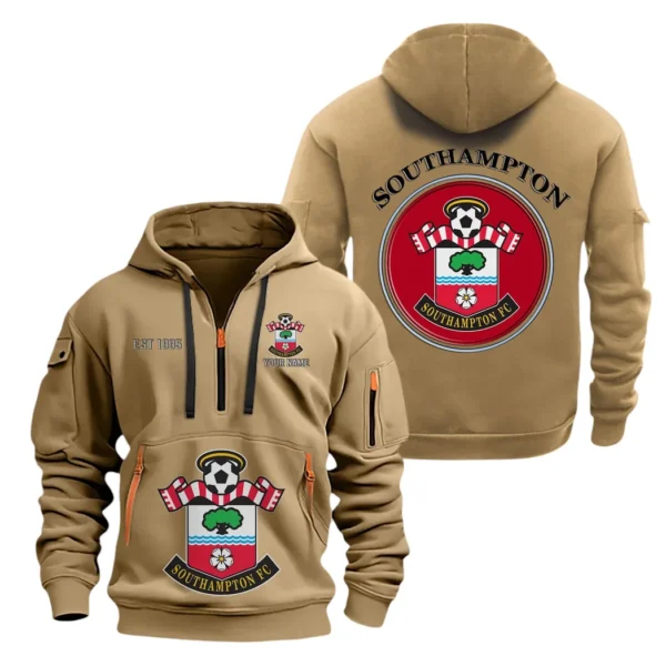 Casual Sports Hoodie Half Zipper, Modern Logo Detail Printing SPO061 - Khaki
