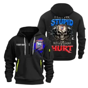 Street-Style Hoodie Half Zipper, Modern Sports Logo SPO101 - Black
