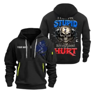 Street-Style Hoodie Half Zipper, Modern Sports Logo SPO101 - Black