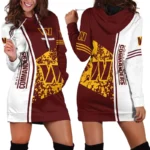 Football Red Crew Hoodie Dress For Women, Game Day Hoodie Dress PTHDDWC01