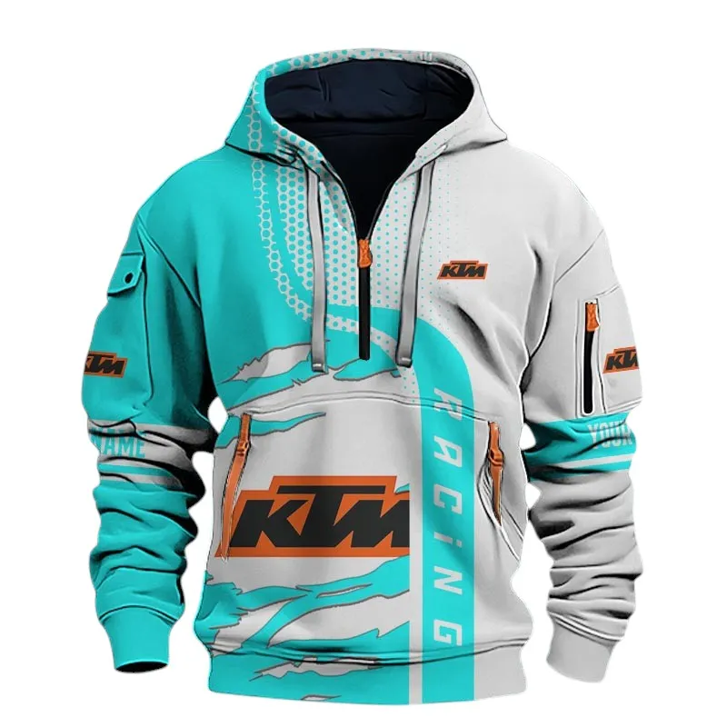 Adventure Motorcycle Hoodie Half Zip 3D, Comfortable Daily Hoodie For Car Lovers CAR398 - Cyan