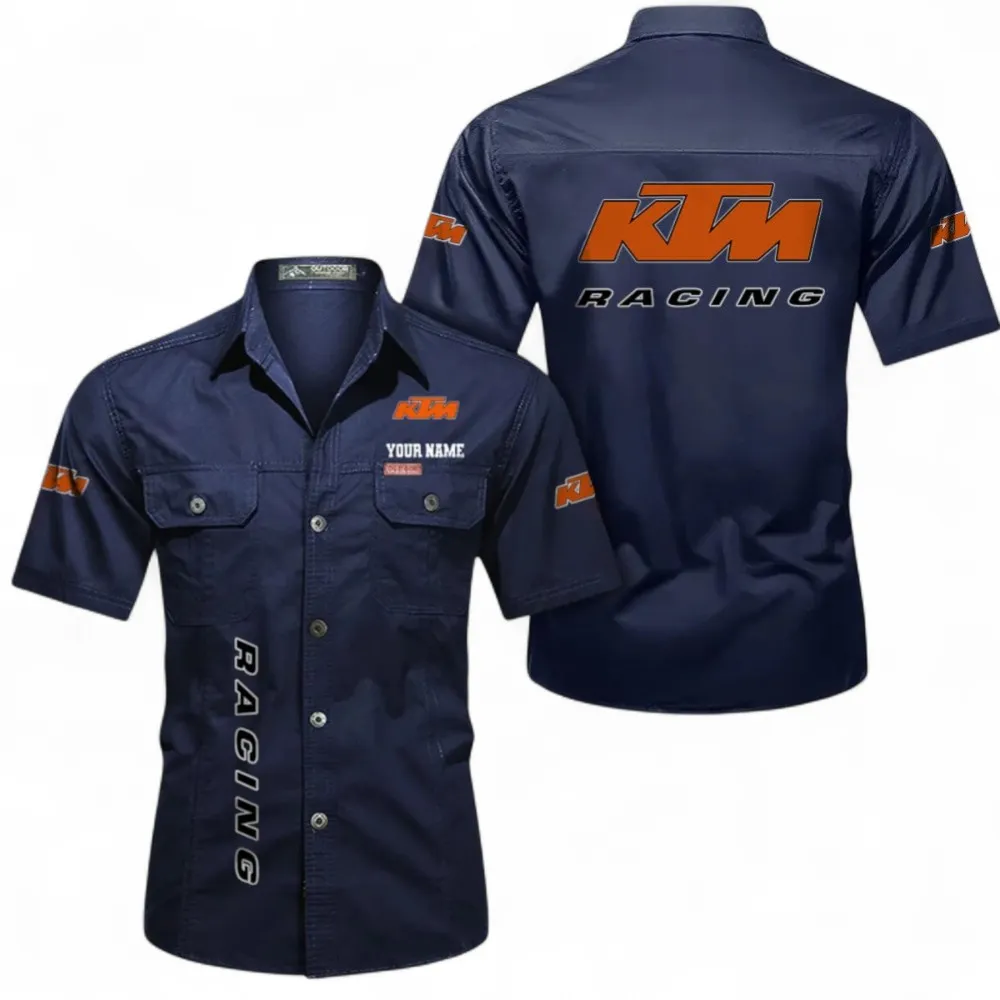 Adventure Two-Wheeler Lightweight Men's Short Sleeved Cotton Shirt, Custom Name CAR392 - Dark Blue